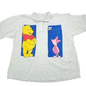 Vintage Winnie the Pooh Piglet Gray Polo Shirt Disney Women Size XL